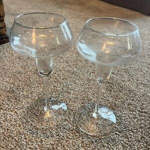 Elegant Glass Candlesticks Set of 2. Each one is 8” high 3 1/2” wide